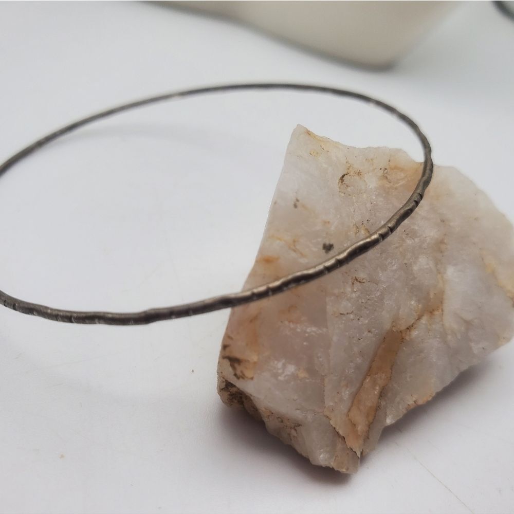 Antique liquid silver toned bracelet bangle slim slender staple wardrobe style‎